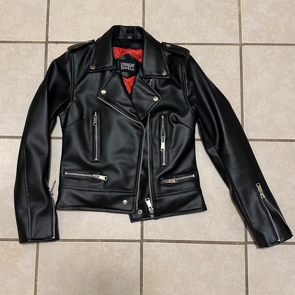 Brand New Straight To Hell Vegan Leather Motorcycle Jacket